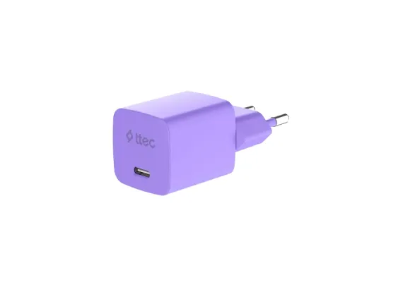 SmartCharger GAN 45W PD Ταχυφορτιστής Ταξιδιού USB-C - USB-C 3A με Καλώδιο,  Neon Μώβ - Φορτιστές Πρίζας στο ttec.gr