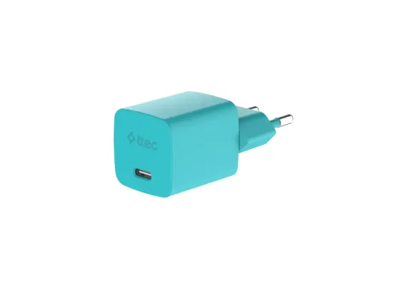 SmartCharger GAN 45W PD Ταχυφορτιστής Ταξιδιού USB-C - USB-C 3A με Καλώδιο,  Neon Μπλέ - Φορτιστές Πρίζας στο ttec.gr