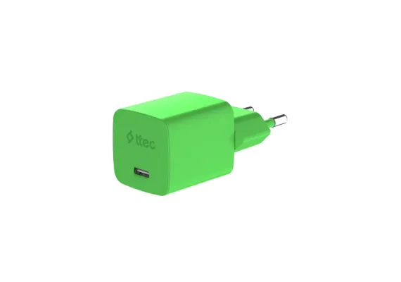 SmartCharger GAN 45W PD Ταχυφορτιστής Ταξιδιού USB-C - USB-C 3A με Καλώδιο,  Neon Πράσινο - Φορτιστές Πρίζας στο ttec.gr