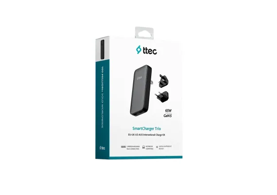 Universal Κιτ Φορτιστή  SmartCharger Trio GaN 65W PD με αντάπτορες EU-UK-US-AUS - Φορτιστές & Καλώδια Φόρτισης στο ttec.gr